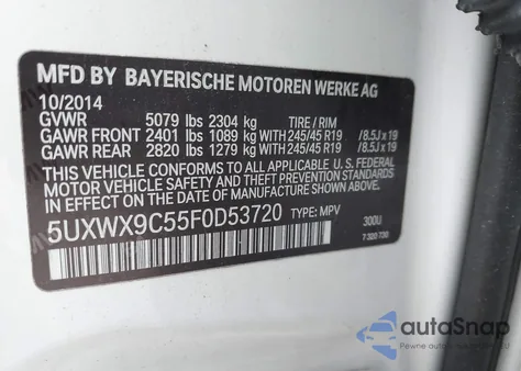 2015 BMW X3 xDrive28I z USA, uszkodzony, nr VIN 5UXWX9C55F0D53720